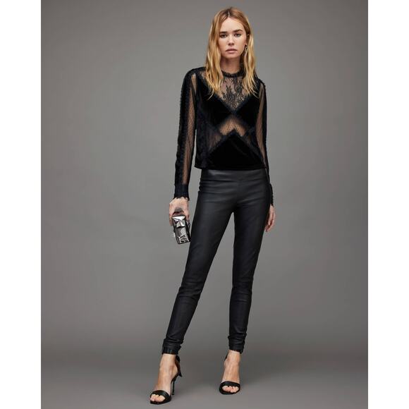 ALL SAINTS Mila Lace & Velvet Blouse - Picture 4 of 10